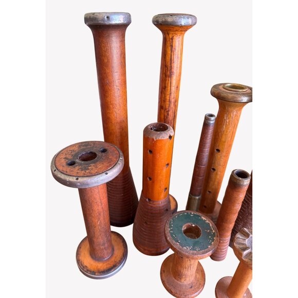 Lot 10 Vintage Wooden Thread Spools Bobbins Textile Industrial Mill Antique - Picture 3 of 9